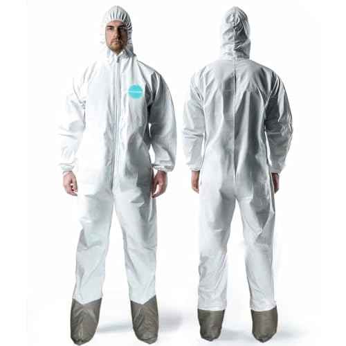 Andes Hazmat Suits, Protective Coveralls with Attached Boots and Hood, Heavy Duty Disposable Painters Suits, Lab Coveralls