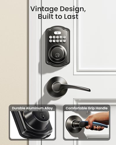Veise KS01B Matte Black Keypad Door Lock with 2 Lever Handles Set