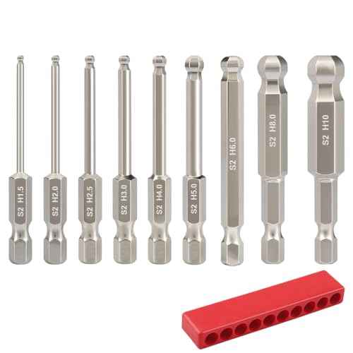 9pcs Metric Ball End Hex Screwdriver Bit Set, Magnetic Allen Wrench Drill Bit Set, 1/4" Hex Shank S2 Steel, 2" Long