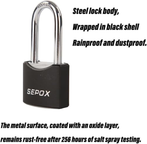 SEPOX Heavy Duty Weatherproof Padlock Set with Long Shackle, Keyed Alike 10-Pack