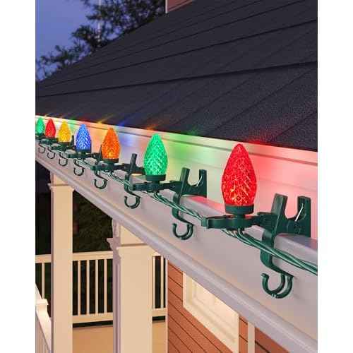 SURAIELEC Roof Christmas Lights, 67 FT 100 LED C9 Multi-Color Clip String Lights for Gutters, Shingles, Roofline, House Holiday Decor, Waterproof, UL Listed