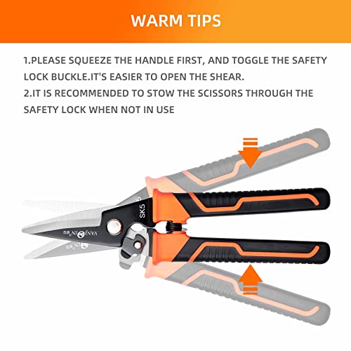Heavy Duty Scissors, 9 Inch Multipurpose Carpet Cutting Scissors with Finely Serrated, Steel Shears Spring Loaded Snips for industry home for Copper Wire, Cardboard, Fabric, Tree Branches