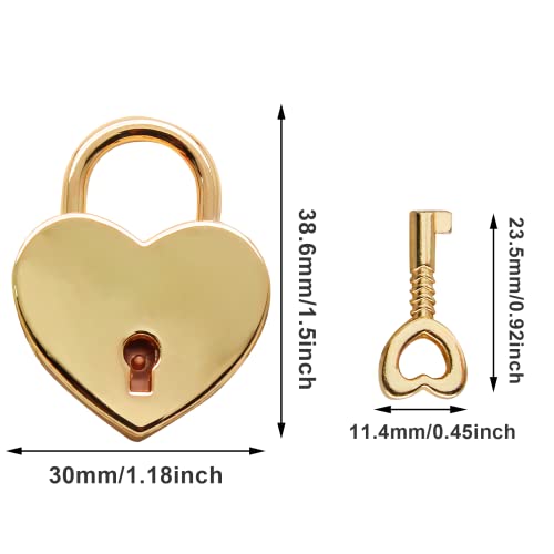 Waziaqoc 2PCS Heart Shaped Padlocks, Small Gold Padlock with Keys Metal Decorative Locks for Jewelry Box Storage Box Diary Mini Bags