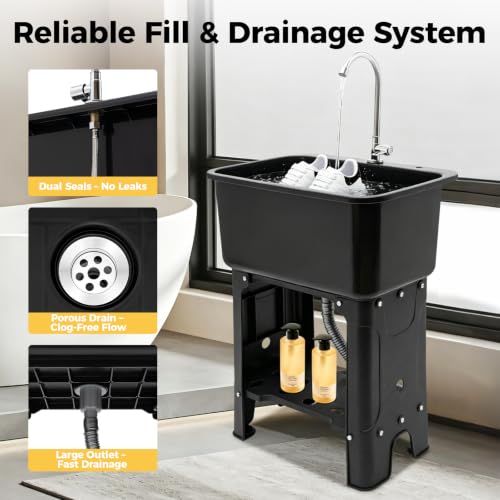 Black Outdoor Utility Sink with Hose Hook Up - 30 Inch Height, Model A