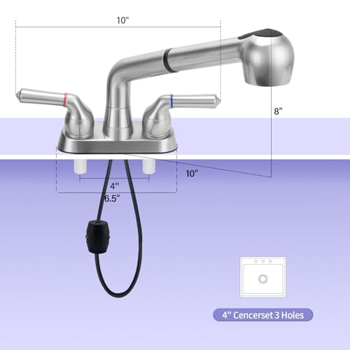 Chrome Finish Utility Sink Faucet with Pull Out Sprayer - Dual Handle, 4-Inch Centerset