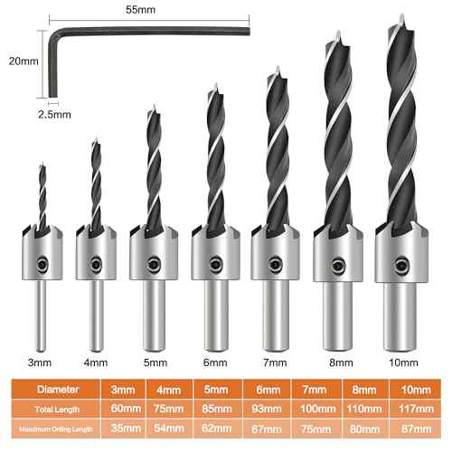 Countersink Drill Bit Set, 7Pcs Tapered Drill Bits M2 HSS, with 1/4" Hex Shank Quick Change and Allen Wrench, Counter Sinker Set for Woodworking and Carpentry, Pilot Screw Hole Set