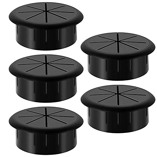HYCC 2 Inch Black Desk Grommet Pack of 5 - Flexible Cable Hole Cover for Organizing Wires