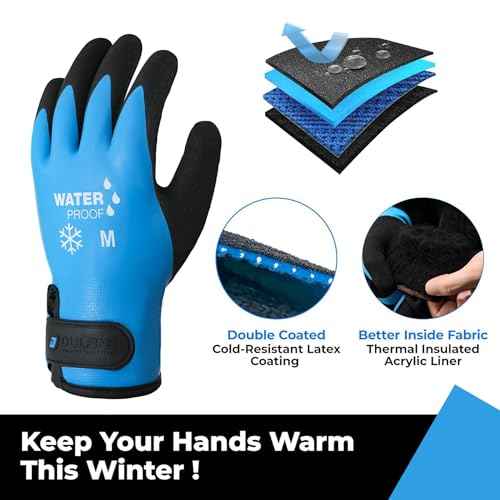 DULFINE 100% Waterproof Winter Work Gloves for Men and Women,Foam Latex Coated and Thermal Insulated Gloves for Cold Weather