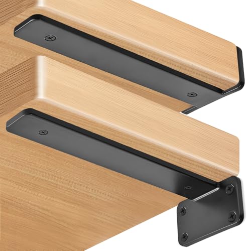 Black 12 Pack 10 Inch Hidden L Shelf Brackets - Rustic Industrial Steel Support