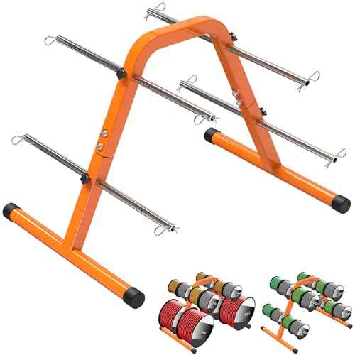 SELEWARE Portable Wire Spool Caddy ? Heavy-Duty Steel Cable Dispenser with 4 Adjustable Rods for Effortless Spool Storage & Dispensing (Orange)