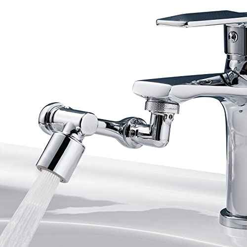 1080¡ÆSwivel Faucet Extender, Sink Water Faucet Aerator Extension in Brass, Swivel Robotic Arm Bathroom Faucet Extender, Kitchen Rotating Extension Filter with 2 Mode Splash