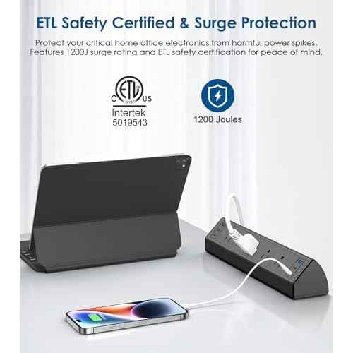 Jgstkcity Desk Clamp Power Strip USB C,40W Total Fast Charging Station,4 PD 20W USB C Ports,Desk Edge Mount Surge Protector,5 Outlets,Fit 1.96" Tabletop Edge,ETL Listed