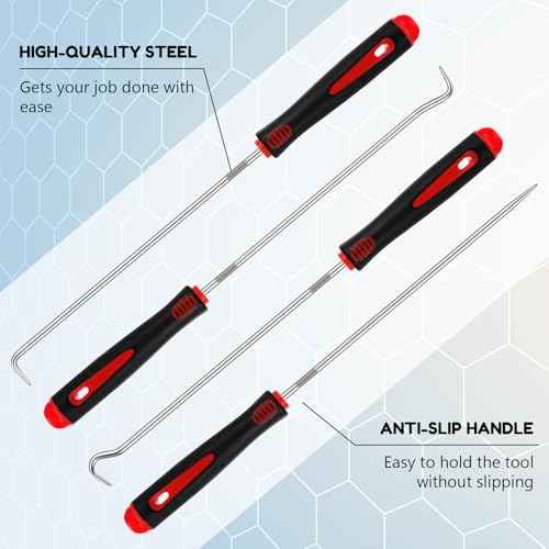 WILLBOND 4 Pcs Pick and Hook Set Precision Automotive Mechanic Picks Tools Set for Car Oil Seal Hooks Puller Remover Tools (9.45 Inches,Red)