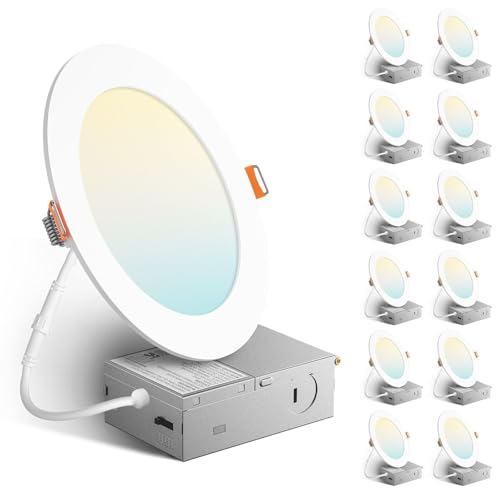 Amico 6 Inch White LED Recessed Ceiling Light 12-Pack, 5 CCT Dimmable, 1050LM