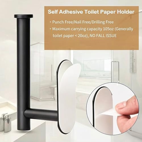 JOPOFI Matte Black Adhesive Toilet Paper Holder 1pcs - Rustproof Stainless Steel Bathroom Accessory