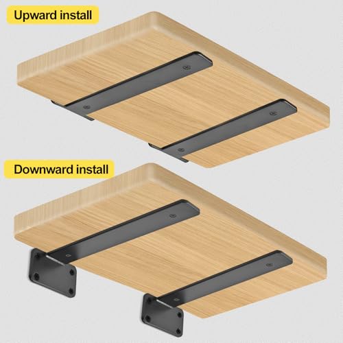 Black 12 Pack 10 Inch Hidden L Shelf Brackets - Rustic Industrial Steel Support