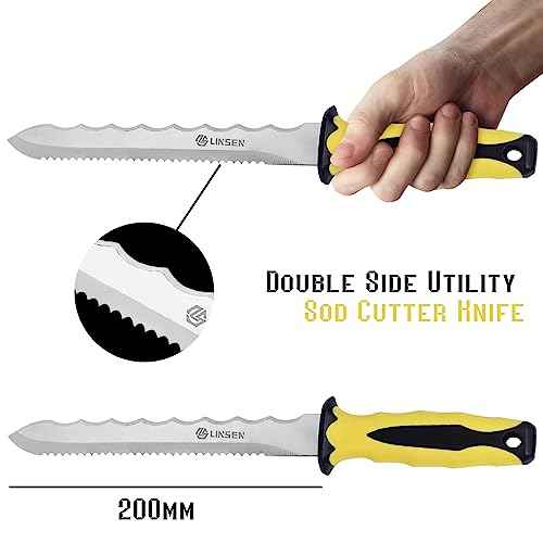 Stainless Steel Garden Knife with 11" Blade with New Handle, Double Side Utility Sod Cutter Lawn Repair Garden Knife with Nylon Sheath (YELLOW)