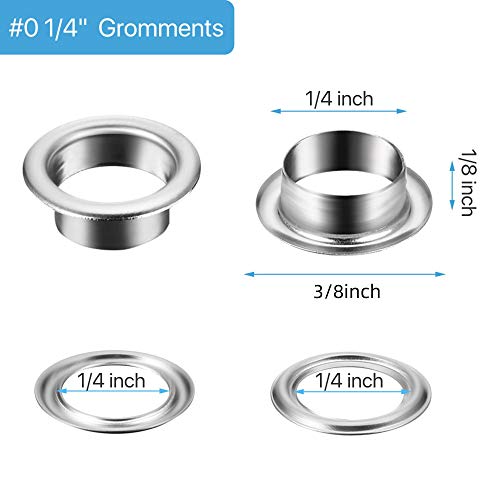 WILLBOND 1/4 Inch Silver Grommets and Washers Kit 500 Sets for Crafting & Repair