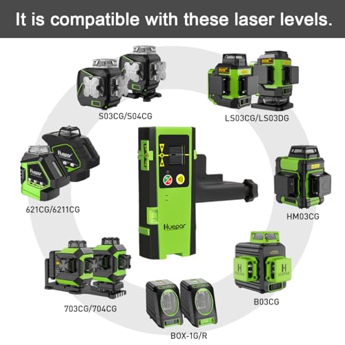 Huepar Laser Detector LR-6RG for Pulse Mode Laser Levels, Up to 200Ft Green & Red Beams