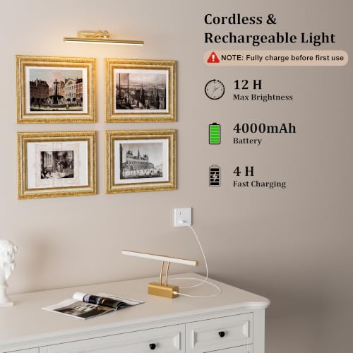 Percantis 13.8-Inch Gold Wall Picture Light with RF Remote & USB Charging - Model: Gold / 13.8Inch / 1
