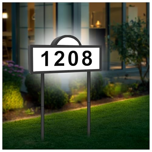 Outdoor Solar House Number Sign with LED Illumination - Waterproof Yard Address Display