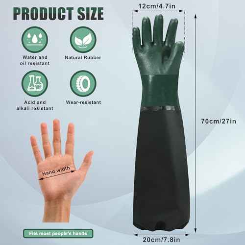 27" Full Arm Pond Gloves, Reusable Long Heavy Duty Gloves with Cotton Lining, Waterproof Latex Chemical Resistant Protective Glove for Resist Strong Acid, Alkali, Oil