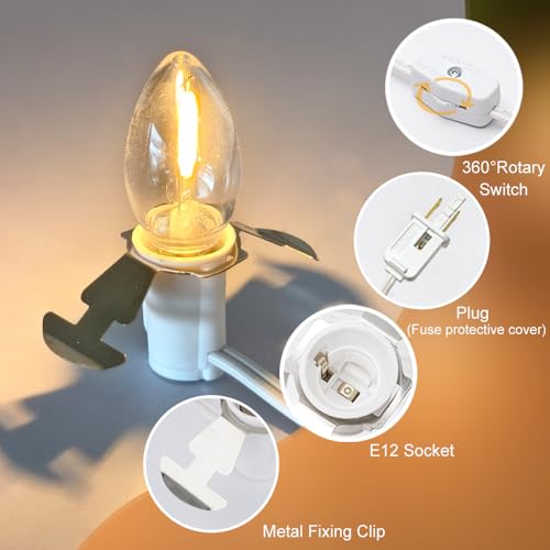NETEHA 2 Pack 6ft White C7 LED Bulb Holiday Decorative Light Cord