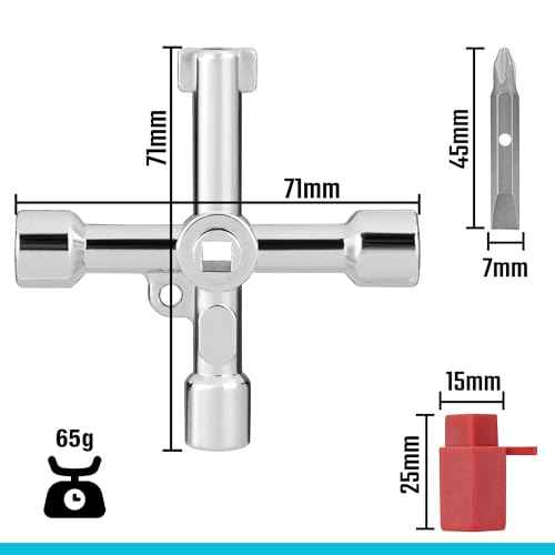 DURATECH 4 Way Sillcock Key with Bit, Multi-functional Water Key, Cross Key, 1-Pack, for Valve, Faucet, and Spigots