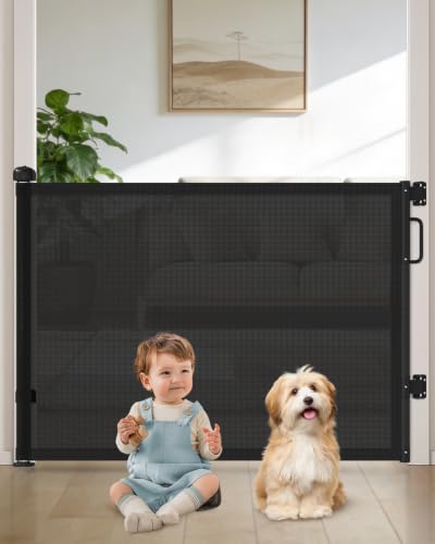 Cideny Black 34" Tall x 58" Wide Retractable Mesh Baby & Dog Gate for Doorways and Stairs