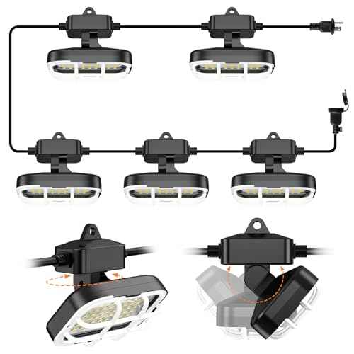 50ft LED Construction String Lights,Super Bright 7500lm 75w Adjuest 90&180 Degrees On Both Sides Waterproof IP66 Led String Work Lights, Construction Temporary Lights (50ft-Adjustable 5lights).