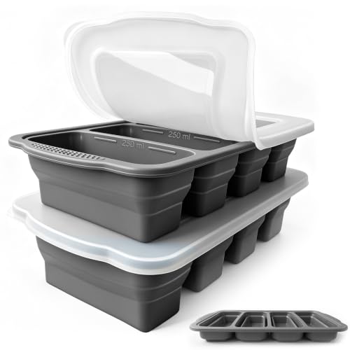 FINENUT 2-Pack Collapsible 1-Cup Silicone Freezer Tray Molds with Lids