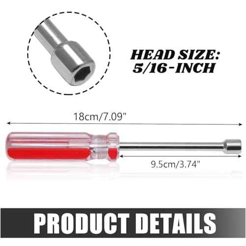 5/16 Inch Hex Nut Driver, Socket Wrench Screwdriver with 3.7-Inch Hollow Shaft, Cushion Grip Handle