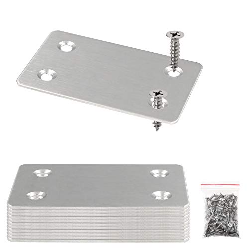 BokWin 12Pcs Flat Stainless Steel Mending Plates 2.4 x 1.5 Inches Silver