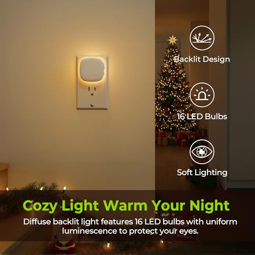AUVON Warm White Plug-in LED Night Light with Motion & Dusk to Dawn Sensor 2-Pack