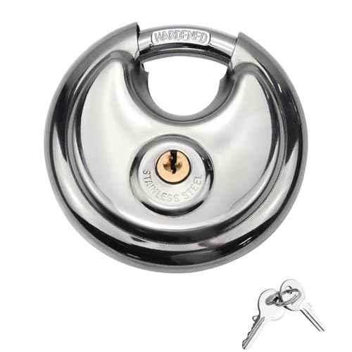 Disc Padlock with Key, Storage Unit Lock, Discus Padlock Heavy Duty Round Circle Lock for Warehouse, Garage, Gym, Storage Locker, and Outdoors