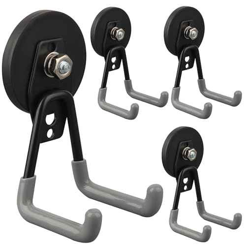 ULIBERMAGNET Heavy Duty Magnetic Hooks,Strong Large Magnet Hooks for Power Drill,Garden Tools, Hose,Pegboard,Garage,Workshop,4 Pack Magnetic Storage Hooks for Indoor Outdoor Hanging(Gray)
