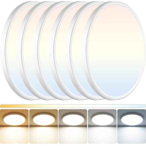 DINGLILIGHTING 6Pack LED Flush Mount Ceiling Light: 12 inch Super Slim Dimmable & 5CCT (2700-6000K) Kitchen Lighting Fixtures Ceiling - 24W White Low Profile Ceiling Lamp for Bedroom Garage Hallway