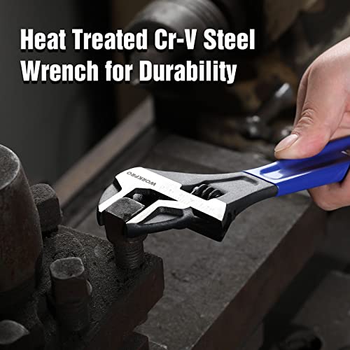 WORKPRO Blue 2-Piece Adjustable Wrench Set 6-Inch & 10-Inch, Dual-Scale, Drop-Forged Steel
