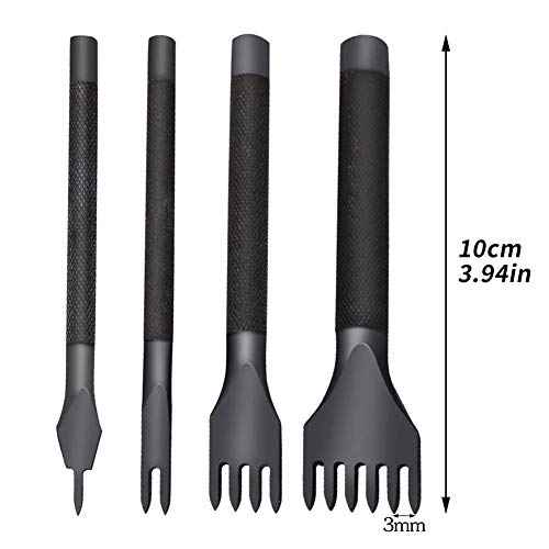 4 Pcs Leather Stitching Punch Leather Craft Tool Hole Punches 1/2/4/6 Prong Punch Lacing Stitching Punch Tool for Craft(3mm)