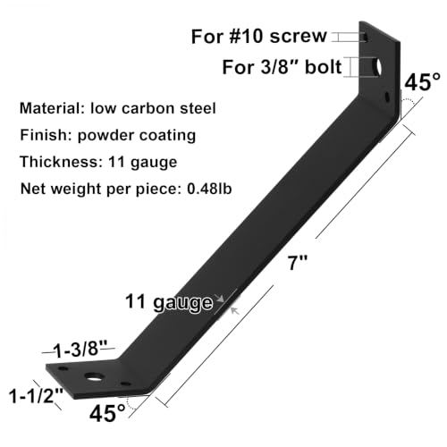 Fanmao 4 Pack 7" x 1-1/2" 45-Degree Angle Brackets for Post, Steel Reinforcement