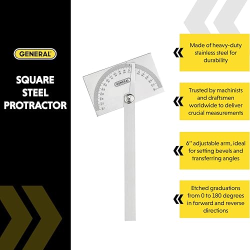 General Tools Square Head Protractor & Angle Finder for Carpentry & Framing - 6" Arm (Variation: Square Head / Angle Finder)