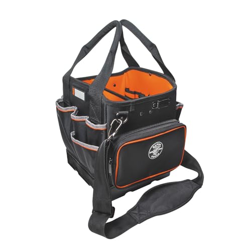 Klein Tools 5541610-14 10-Inch Tool Tote Bag with Shoulder Strap, 40 Pockets, Durable Orange Interior