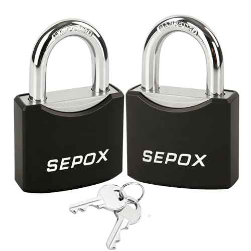 SEPOX¢ç 2Pcs 1-9/16" All-Weather Outdoor Padlocks Keyed Alike, Cut-Proof Shackle, Solid Steel Lock, Heavy-Duty with Black Cover, Design for Gate Fence Cabinet Toolbox School Gym Locker with Same Key