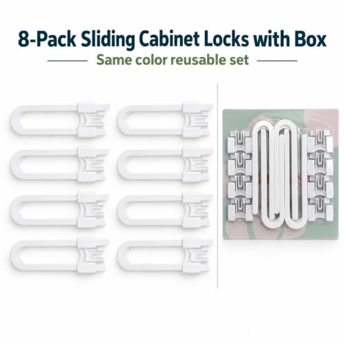 Vmaisi 8-Pack Adjustable Baby Sliding Cabinet Locks - Child Safety Locks for Double Doors