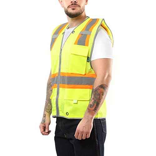 Kolossus - Safety Vest - High Visibility - Reflective Tape - Multi Frontal Pockets - Yellow Construction Work Vests
