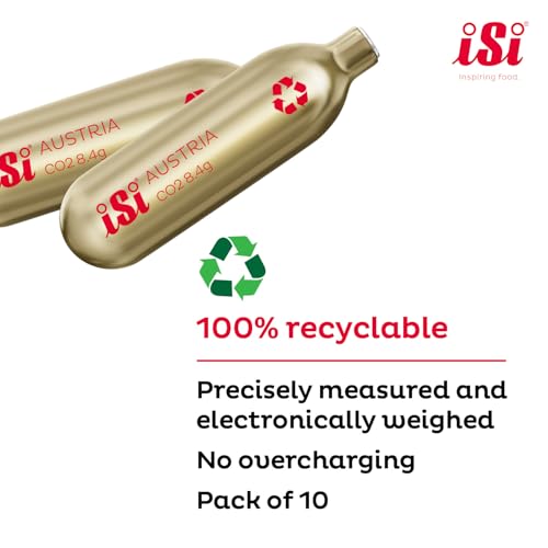 iSi 8.4g CO2 Soda Chargers - 10 Pack for Soda Siphons & Soda Makers