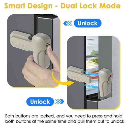 Fridge Lock for Kids - Refrigerator Lock & Freezer Lock, 2-Pack Dual Mode, Child Proof, Adhesive No-Drill Fridge Child Lock to Keep Fridge/Freezer Door Closed - Keep Toddlers & Pets Safe(Gray)