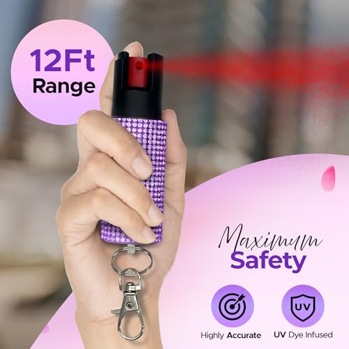 FURY Gem Stone Pepper Spray Lipstick Stun Gun Combo - Stylish Multi-Color, 12ft Range, UV Dye Identifier, Flashlight, Rechargeable, Self-Defense Kit, Personal Safety, Rhinestone casing
