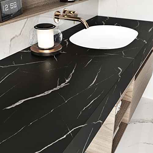 Wallercity Thick Matte Black Marble Contact Paper Granite Peel and Stick Wallpaper for Countertop Cabinets Liner Waterproof Self-Adhesive Marble Wallpaper for Kitchen Bathroom Bedroom 15.8''x78.7''