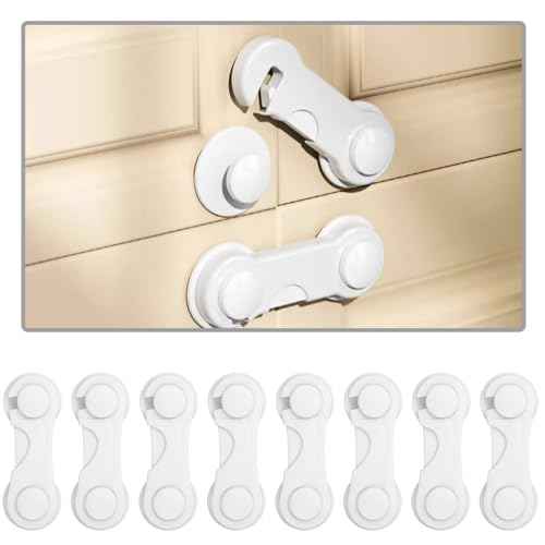 8 Pack Cabinet Door Locks for Baby Proof and Child Safety Cabinet Locks with Adhesive Childproof Door Latch Child Safety Locks for Kitchen Drawer Cupboards Fridge Closet Pantry